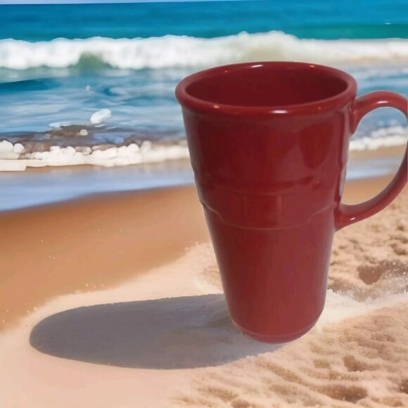 Longaberger Pottery ”MUG Tall Woven Traditions Paprika Red Mug/Cup 6 1/4 autumn - Picture 5 of 5